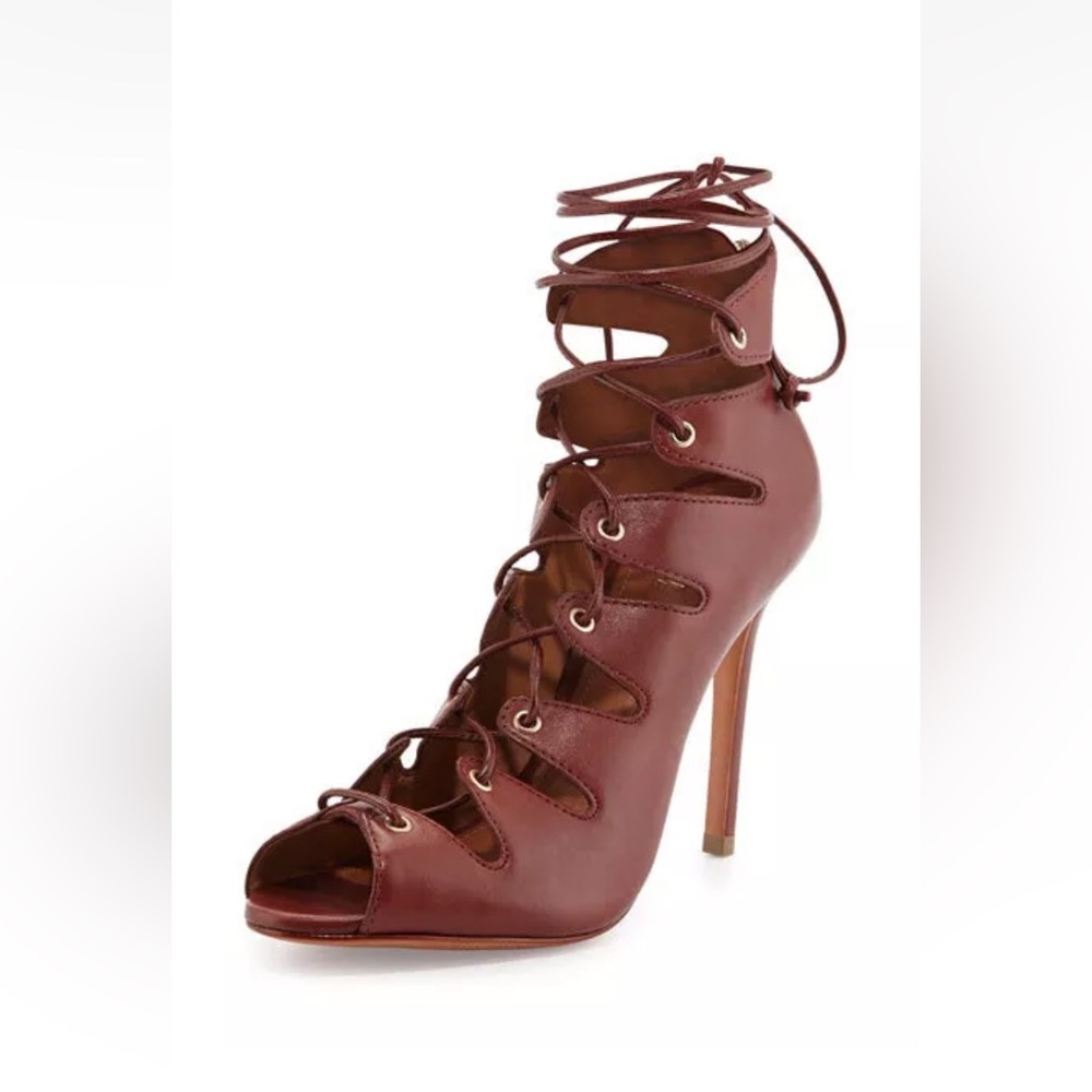 Free People SCHUTZ SLATE LACE UP HEEL Leather Open Toe Caged Sandals Size 9